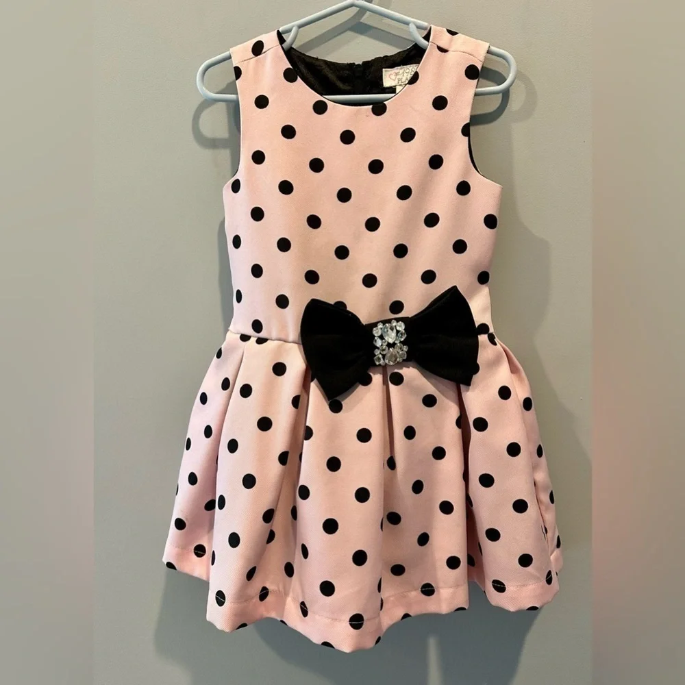 1989 place Children’s Place Girls Polka Dot Party Dress Pink Black Sleeveless 4T